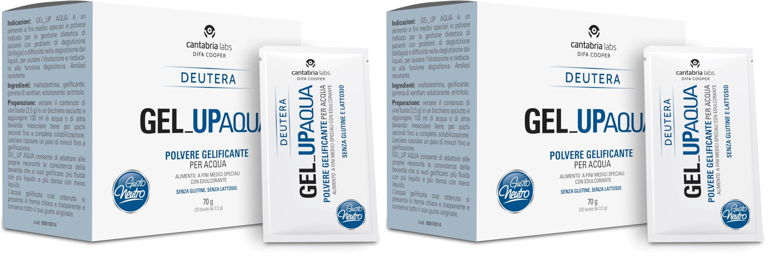 Gel Up Aqua, polvere gelificante per acqua, per disfagia, 20 bustine da 3,5 gr (Confezione da 2)