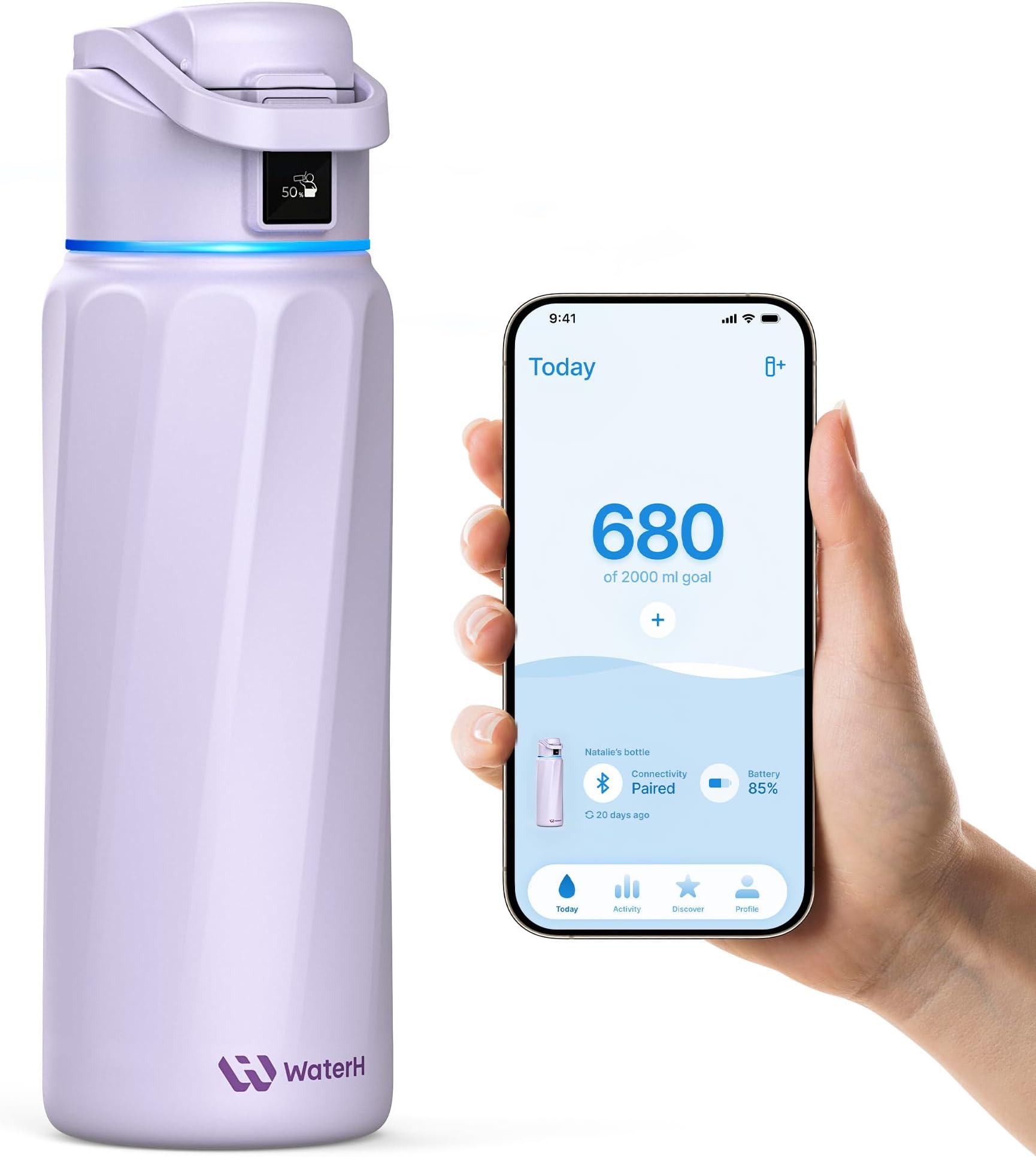 BOOST Smart Water Bottle with Reminder & Tracker, Double Wall Vacuum Insulated Bottles Stainless Steel, 32oz BPA-Free Wide Mouth for Gym, Office, School - Ideal Gift, Purple