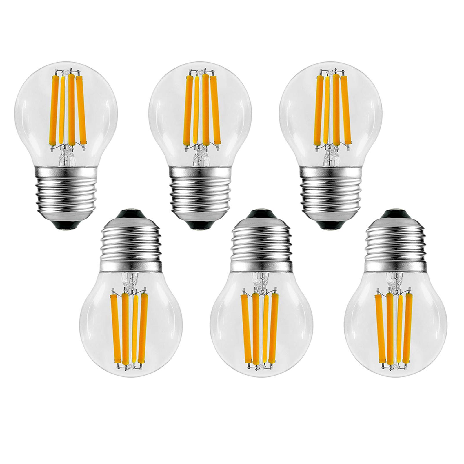 Lampadine a candelabro LED E27 6w G45 Lampadine a filamento LED decorative 360 gradi; Confezione 6 lampadine a risparmio energetico con angolo fascio