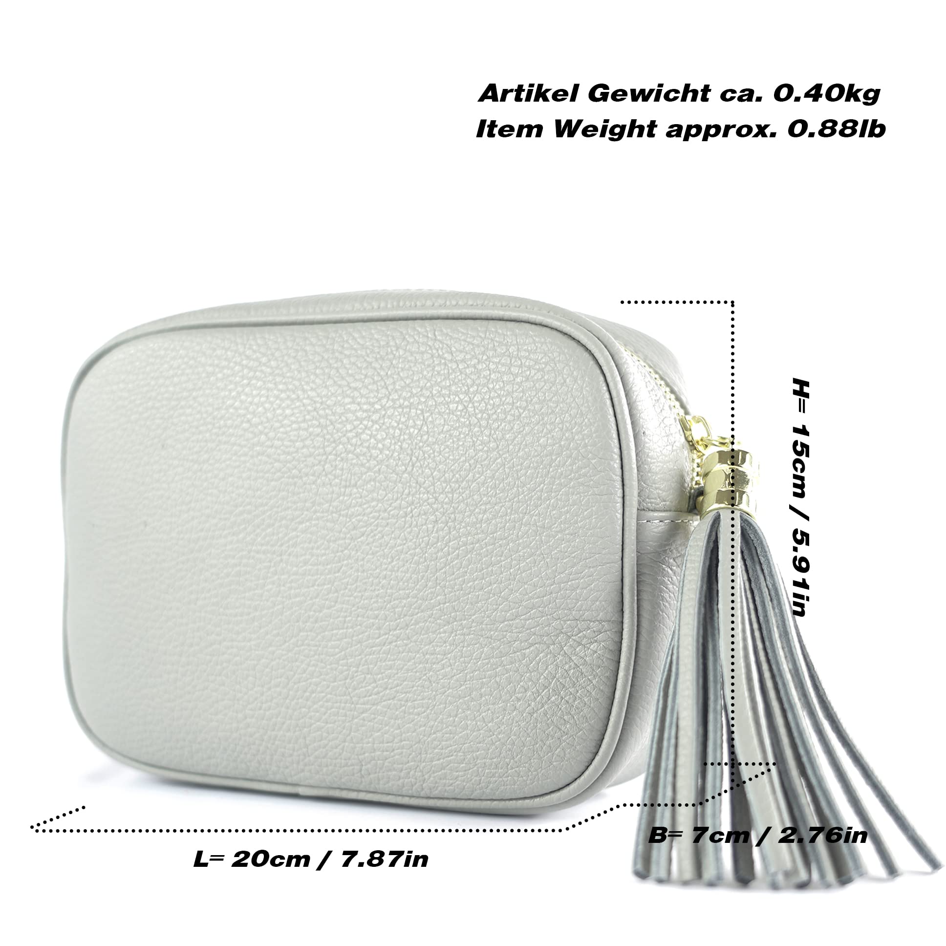 modamoda de - T240 - Bolso bandolera pequeño de piel auténtica italiana, beige, S