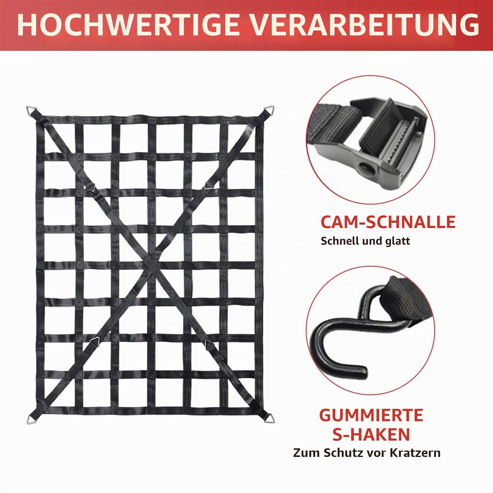 Gepäcknetz für LKW Pickup 167 * 127cm Ladeflächenetz Schwerlast Auto Anhängernetz, Heber Netz, Nylongurtband Heckklappennetz für Ladeboden Ladungssicherung mit verstellbaren Schnallengurten