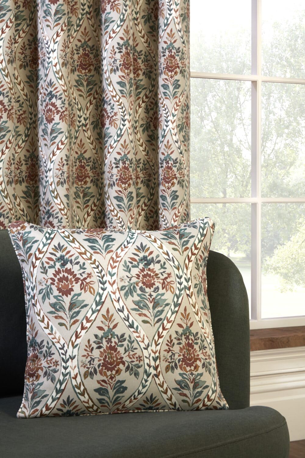 Pikk - Fully Lined Buttermere - Floral Fully Lined Curtains - Pencil Pleat / 3" Tape Header - Polycotton (Cushion Cover (Single))
