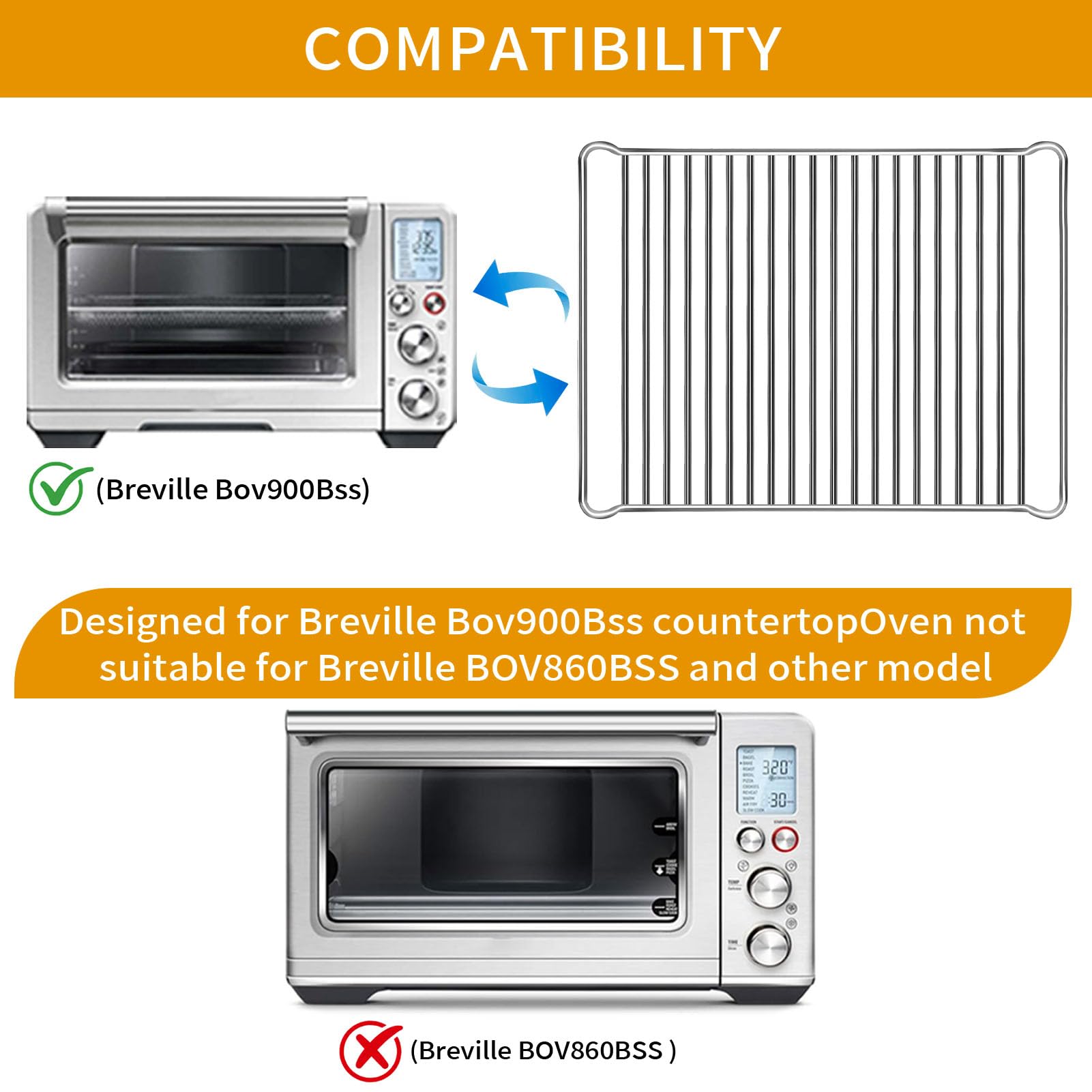 Smart Oven Rack per Breville Air Fryer Countertop Oven, 16.5 '' * 12.2 '' Accessori per Friggitrici ad Aria in Acciaio Inossidabile Parti di Ricambio