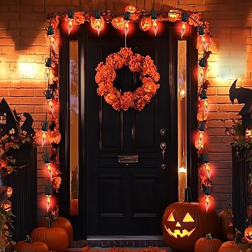 Miniatura 5 de Luces de Halloween para interiores con llama parpadeante con 10 bombillas transparentes C7 llamas, tira de luces de 12.8 pies para decoración de