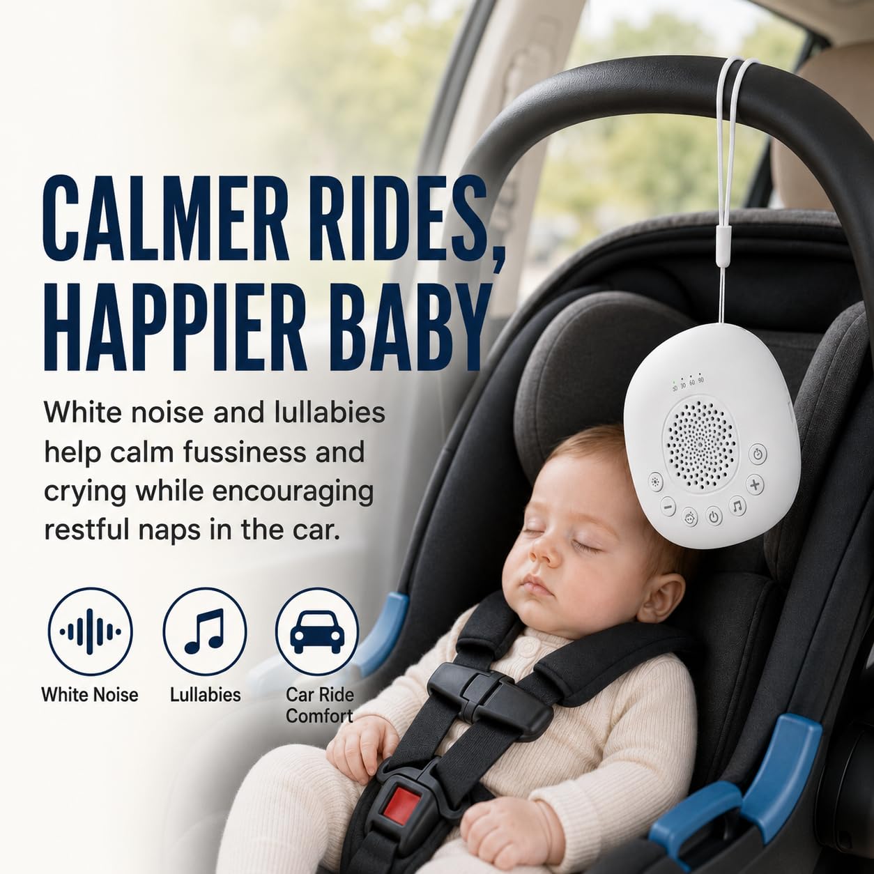 Baby White Noise Machine für Autofahrten – 20 beruhigende Geräusche, USB-C wiederaufladbar, Nachtlicht für Kinderwagen, Krippen & Reisen