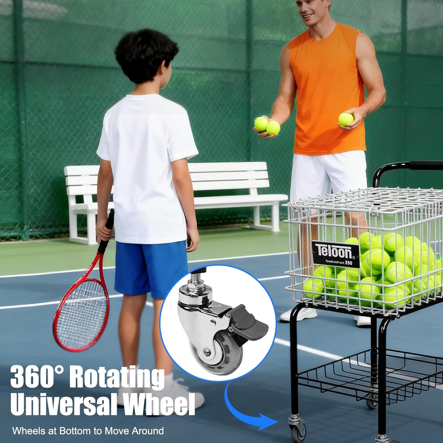 Tennis Ball Hopper Cart Holds Foldable Tennis Storage Basket Cart 350 Balls Large Capacity for Pickleball/Baseball/Softball