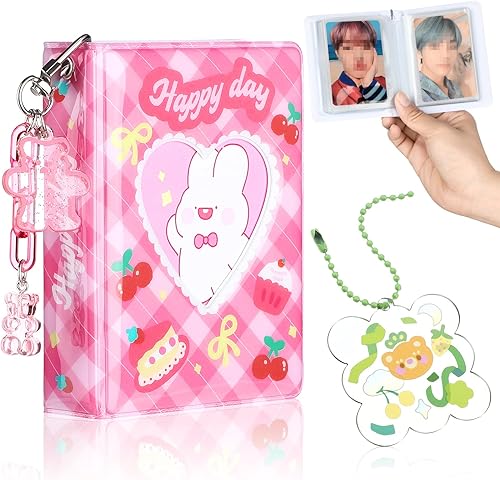 Juego de 3 mini álbumes de fotos de 3 pulgadas, soporte para tarjetas fotográficas Kpop, álbum Kpop con colgante y llavero para coleccionar