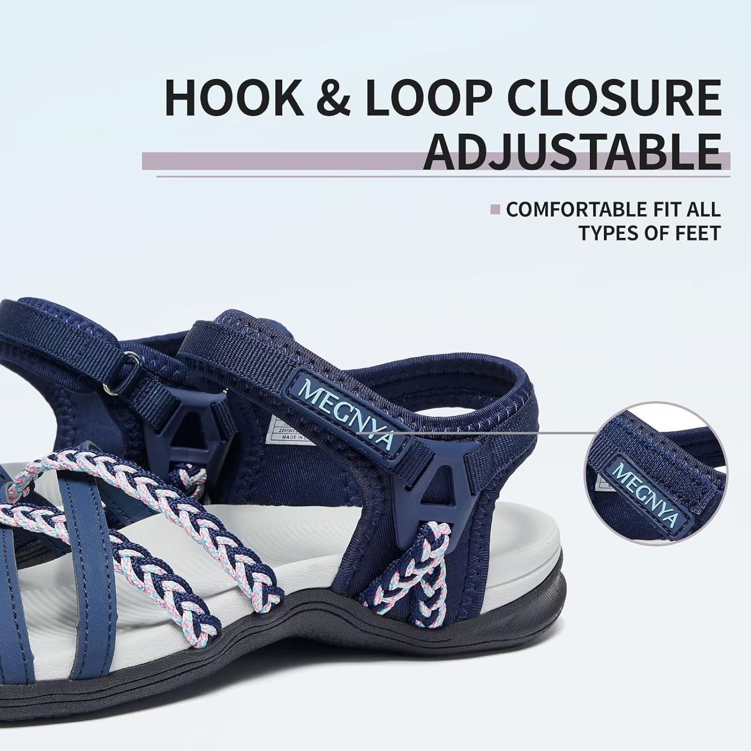MEGNYA Hiking Sandals for Women, Arch Support Comfortable Walking Sandals Hook Loop Strap, Sports Lightweight Slides - Image 4