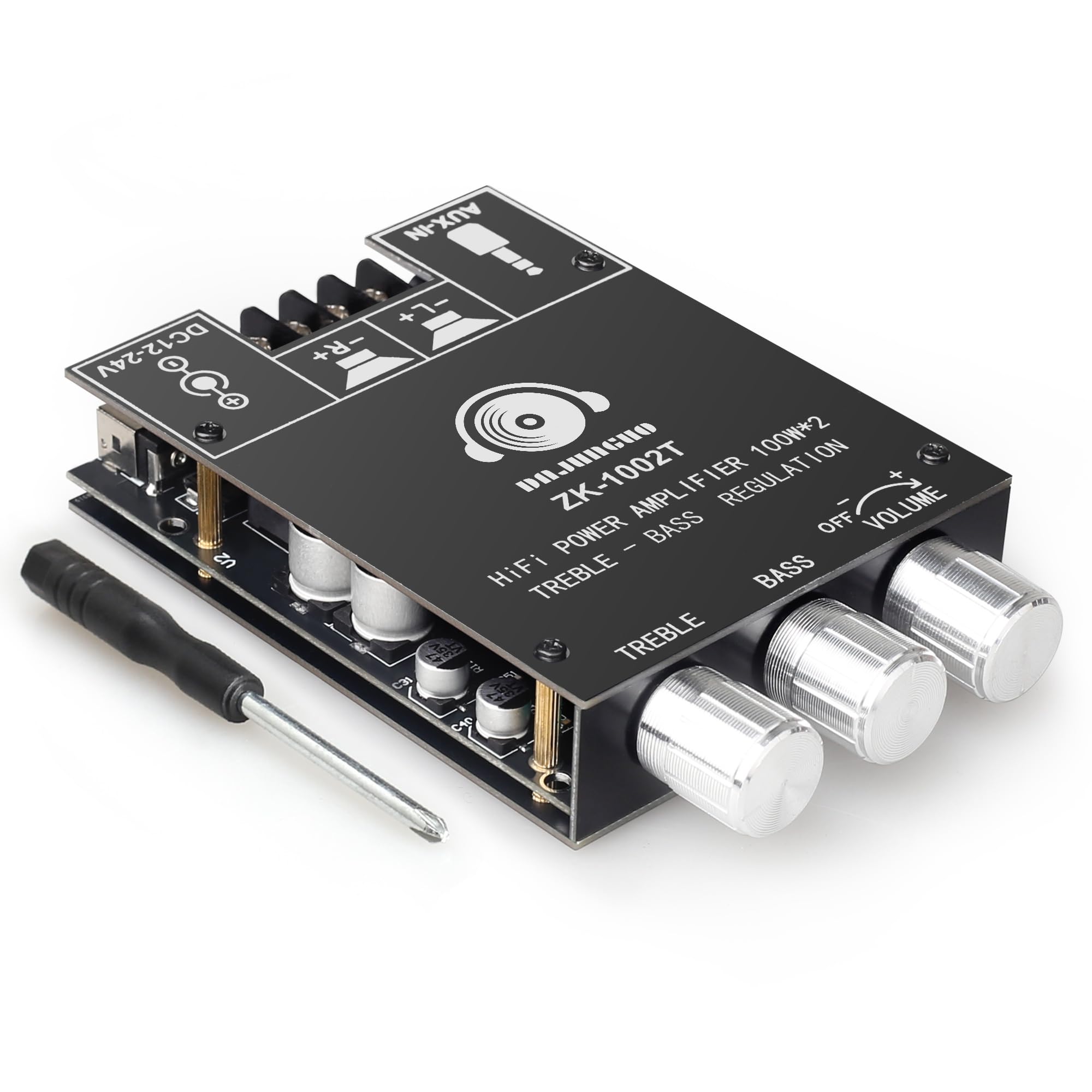 100W+100W Amplifier Board With Treble And Bass Control, DC 9-24V, Bt And Aux Inputs, 2.0 Channel Stereo Amp Board For DIY Wireless Speakers, Password Free (Zk-1002T)