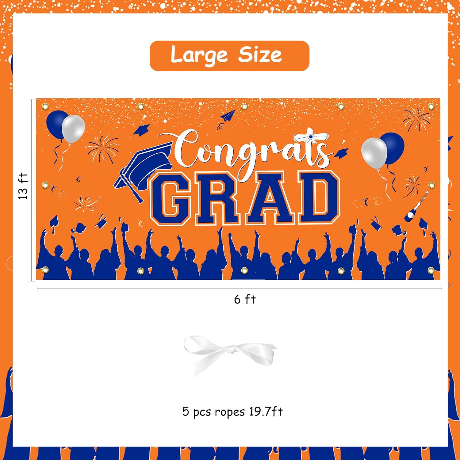 Sursurprise 6x13ft Orange Blue Garage Door Graduation Banner Cover, 2026 Congrats Grad Large Backdrop Yard Sign Indoor Outdoor Stage Background Outdoor Indoor Graduation Party Decor Supplies
