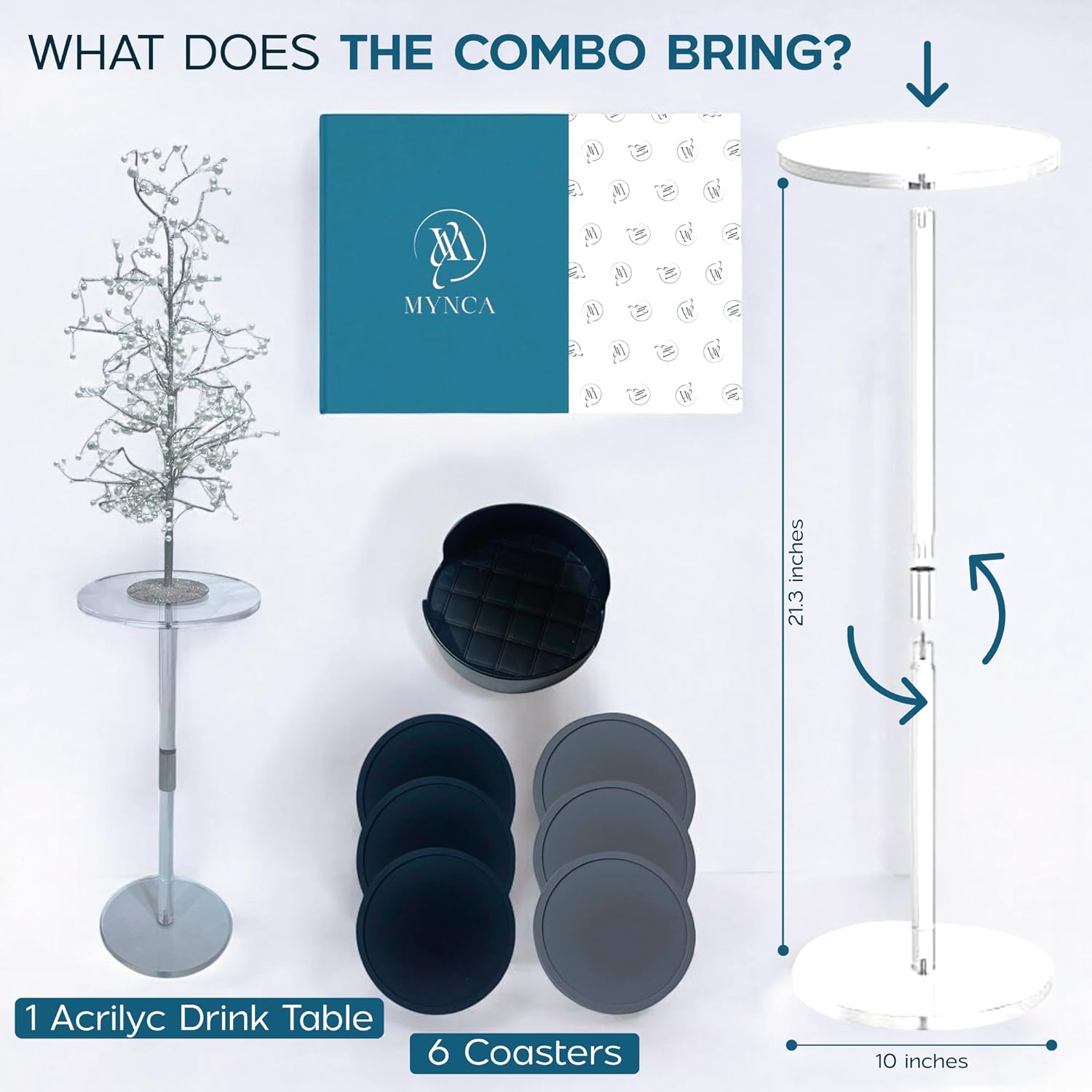 Clear Acrylic End Table – 10" W x 21.3" H Small Drink Stand – Modern Side Table for Living Room or Bedroom – Solaround Style – Minimalist Accent Furniture – Glass Look Nightstand