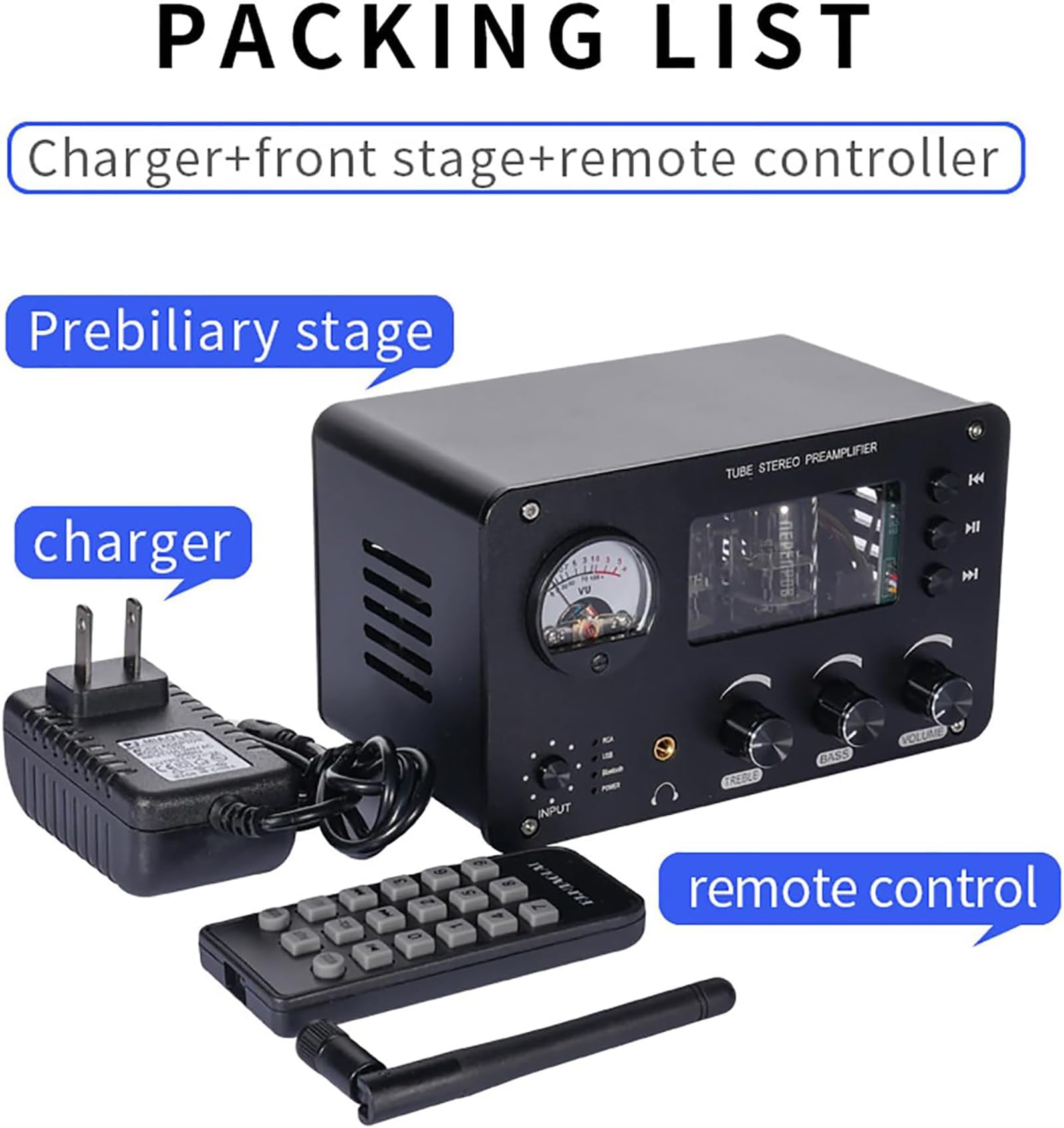 Przedwzmacniacz audio, wzmacniacz przełączników audio, wzmacniacz lampowy HiFi, 4 wejścia i 2 wyjścia, obsługuje Bluetooth 5.0 USB/kartę TF/radio koaksjal/światłowód/stereo RCA