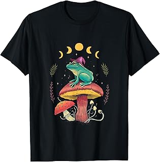 Cottagecore Aesthetic Goblincore Frog Wizard on Mushroom T-Shirt