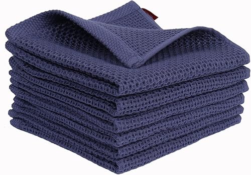 ZEBOLE Trapos de cocina de 100% algodón, ultra suaves, absorbentes, de secado rápido, 13.4 x 13.4 in, 6 unidades, azul marino.
