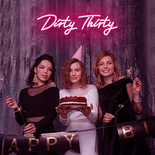 Miniatura 5 de ZPLNOSIN Dirty Thirty - Letrero de neón para decoración de pared, letrero con luz LED para decoración de fiesta de cumpleaños, letrero de luz de