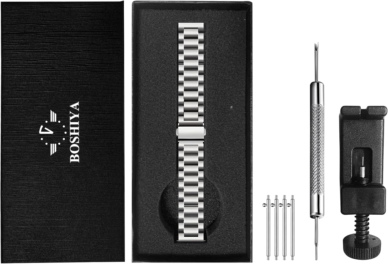 BOSHIYA Quick Release Stainless Steel Watch Strap 18mm, 20mm, 22mm or 24mm Metal Watch Band for Men Women, Fits Samsung Galaxy Watch 6/5/4/3,Garmin Watch,Huawei Watch, Black/Silver - Image 8