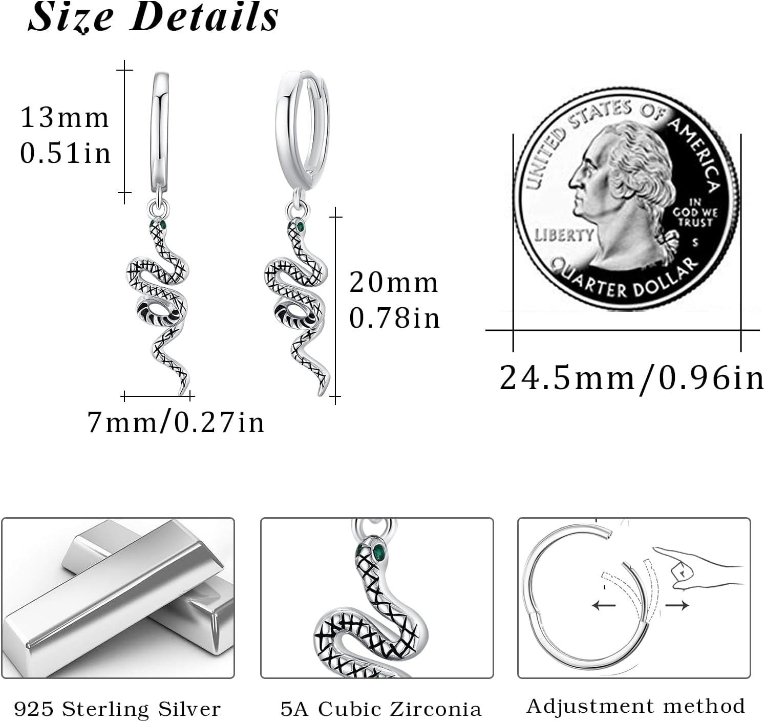 MEDWISE Snake Huggie Hoop Earrings 925 Sterling Silver Snake Dangle Earrings Gothic Jewelry Christmas Gifts for Men Women - Image 3