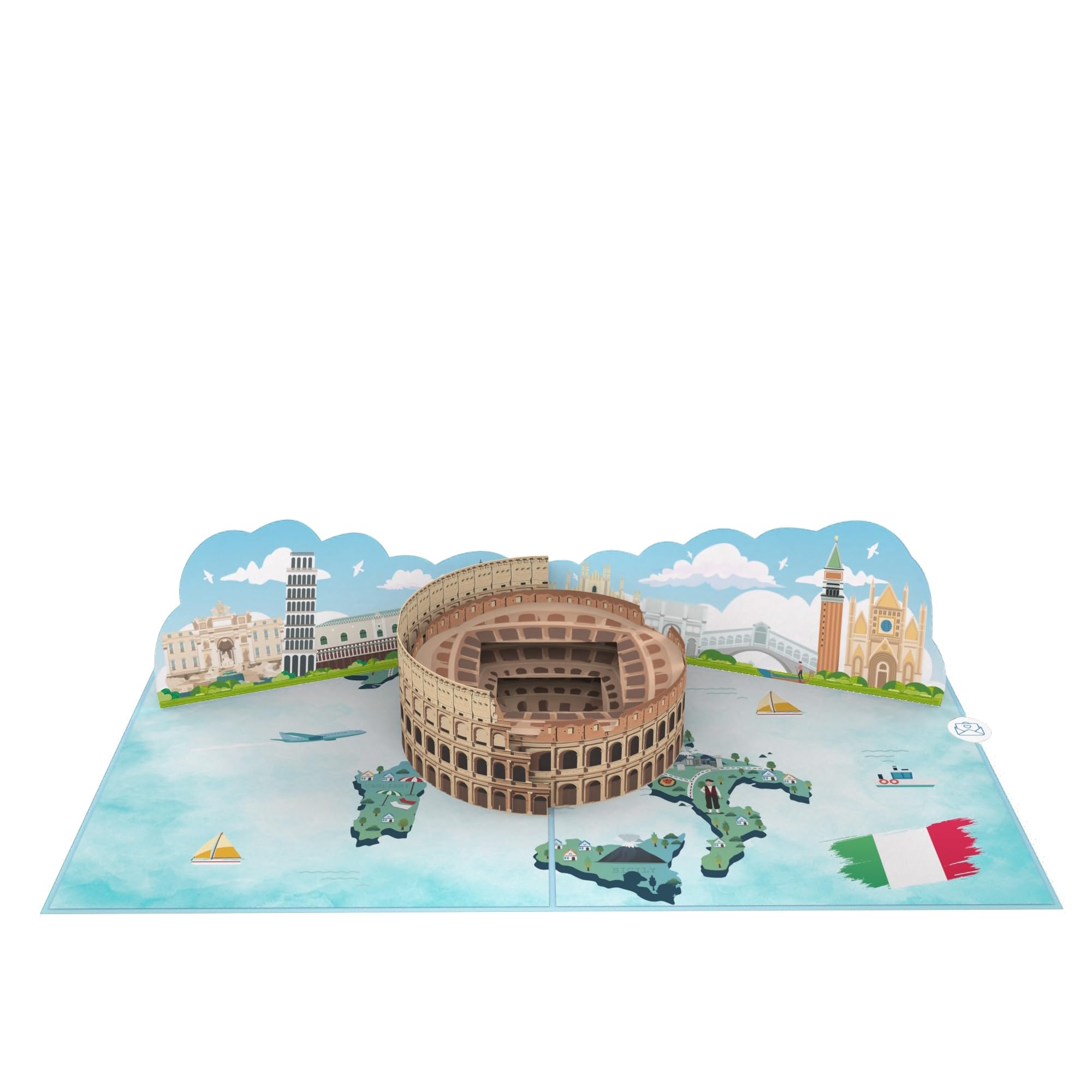 LIN Biglietto Pop-Up Roma 3D - Cartolina D'Auguri Con Skyline Italiano, Busta E Custodia Inclusa, Ideale Per Regali E Soldi, Fatto A Mano