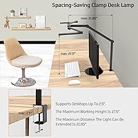 Vista 12 de Lámpara de escritorio LED para oficina en casa, 41.5 pulgadas, clip blanco, lámpara de escritorio de arquitecto con abrazadera, 24 W, ajustable