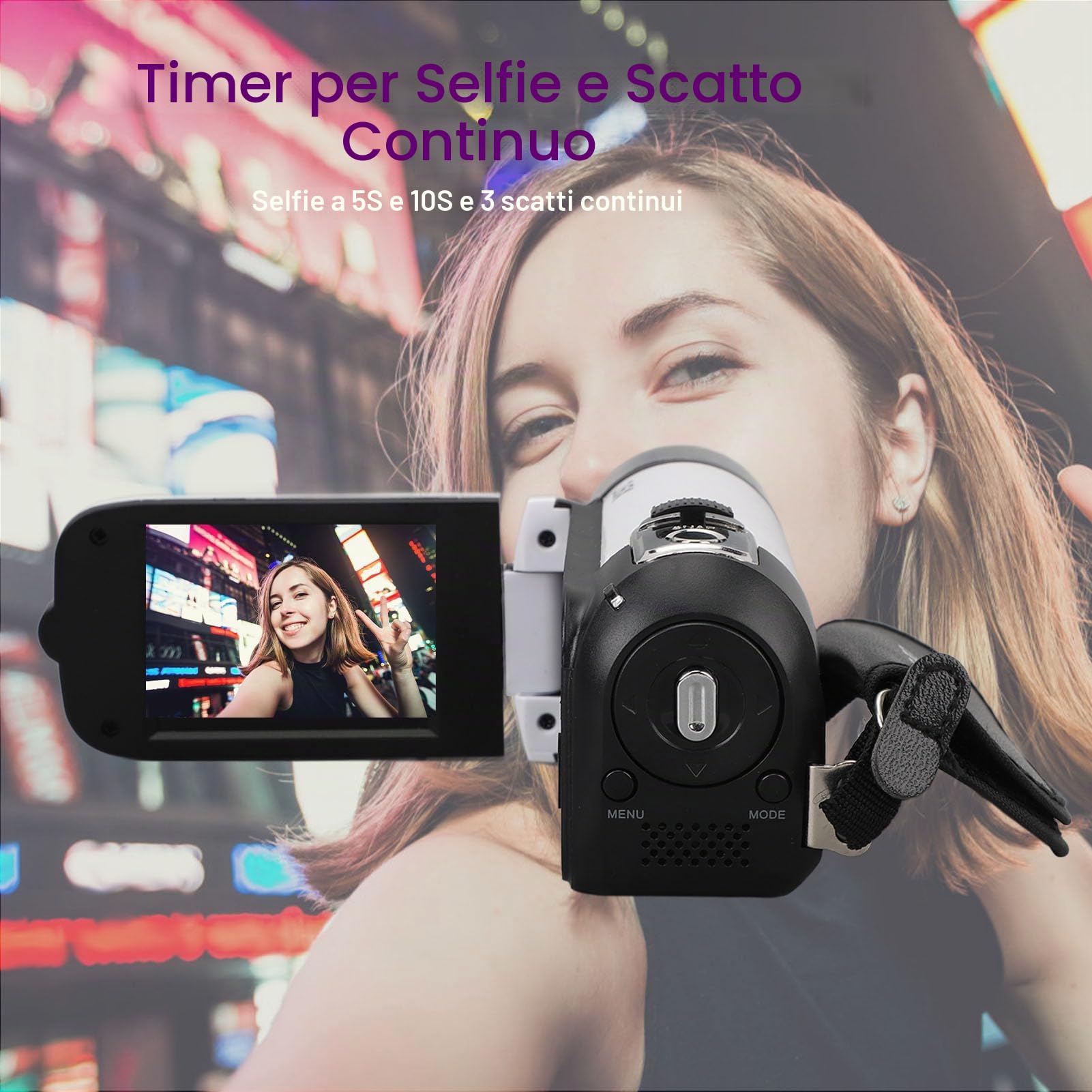 Bewinner Videocamera portatile Mini DV da 16 MP,Zoom digitale 16X,Fotocamera per foto 1080P con schermo LCD da 2,7 pollici, anti-vibrazione, selfie con timer e, Enchufe europeo 100-240 V