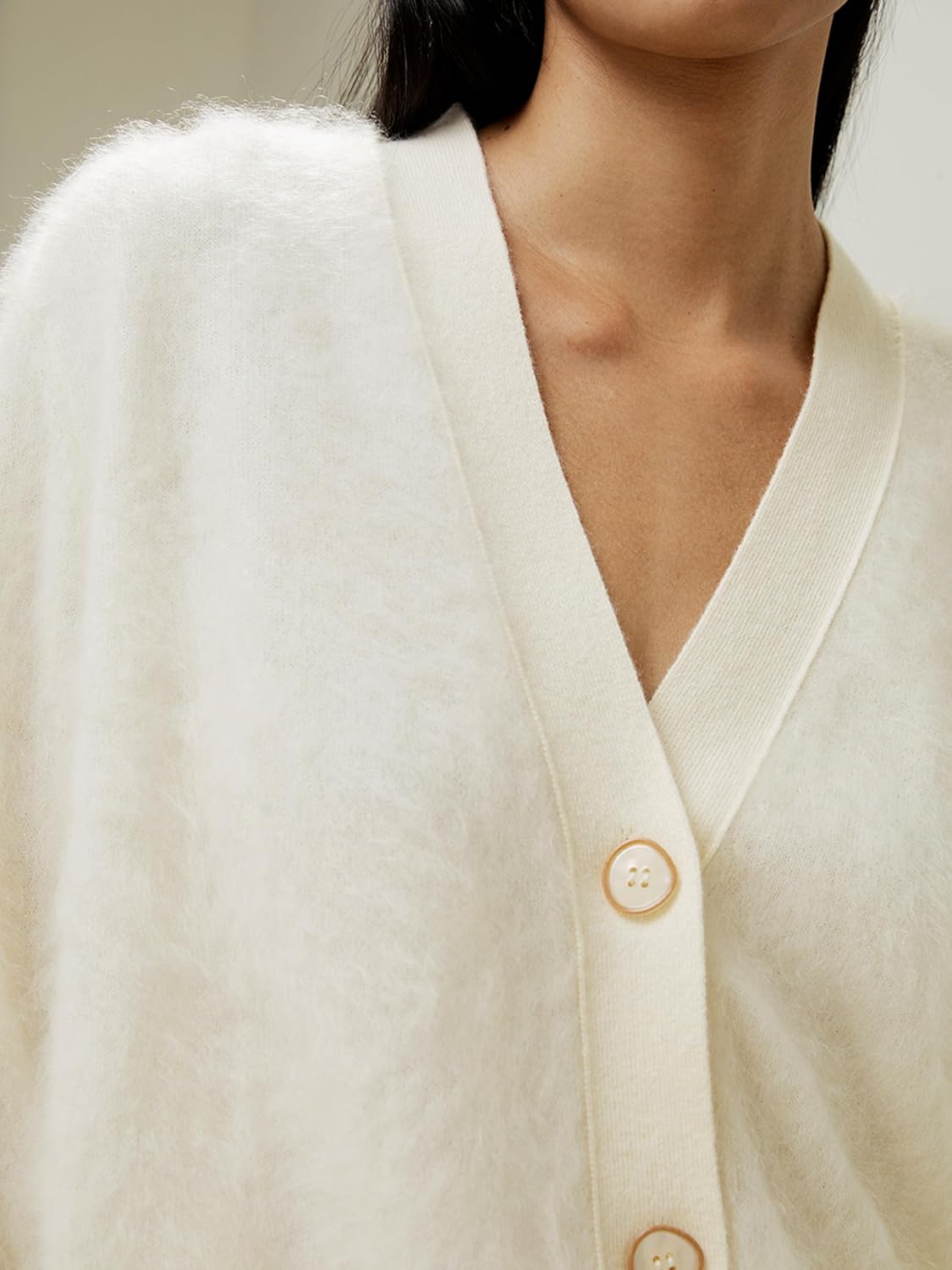 LilySilk 100% Cashmere Cardigan Sweater for Women Drop-Shoulder Pearl Button V Neck Coat Ladies Medium White
