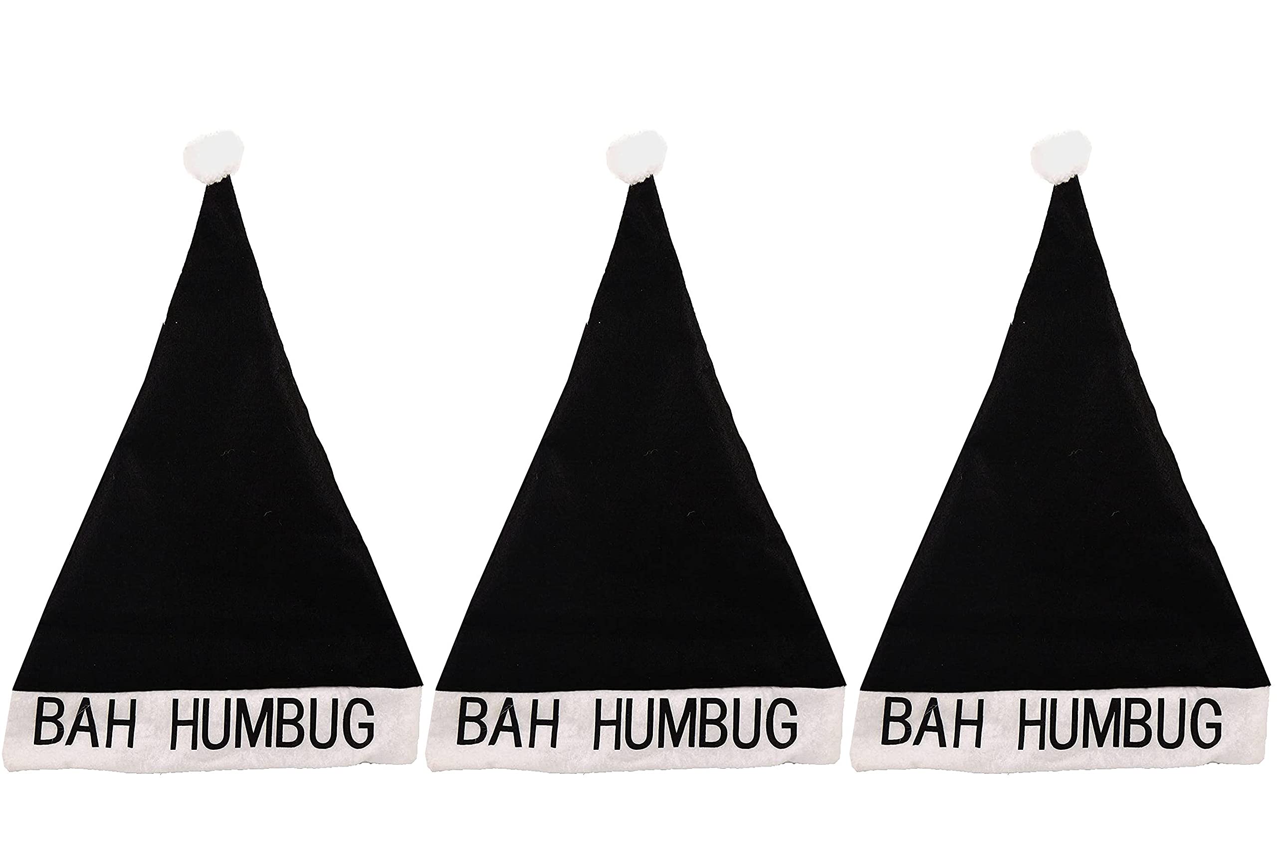 Henbrandt Bah Humbug Black & White Christmas Felt Hats With Bobble Adults Size (Pack of 3)