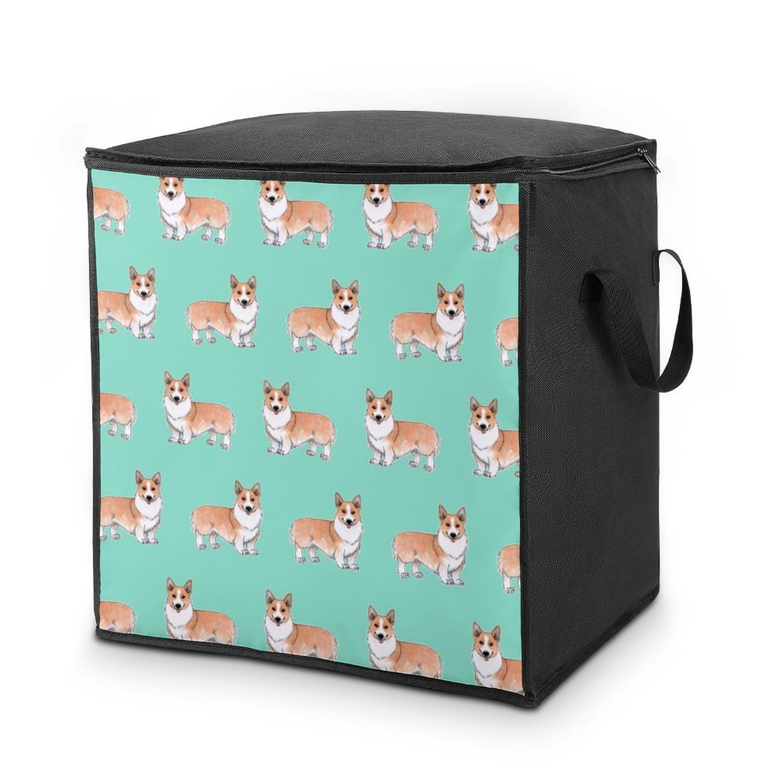 Wlntrophic 70L Storage Bags, Cute Corgi Pet And Milk Tea Storage Box with Lid Zipper And Handles, Clothes Bags for Quilt, Blankets, Bedding