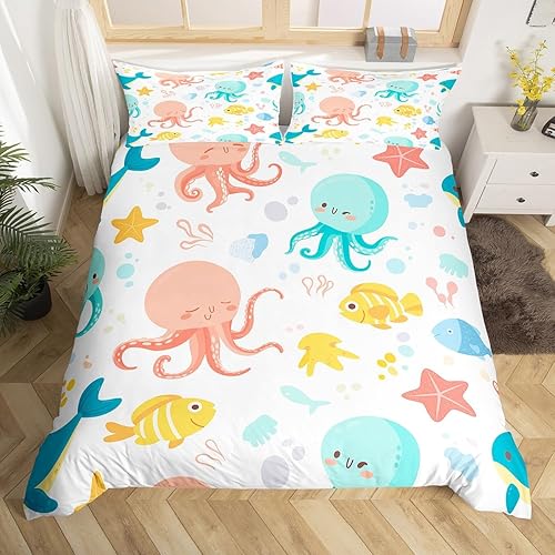 Miniatura 19 de Juego de funda de edredón de olas oceánicas, tamaño Queen, brújula retro faro, velero, juego de ropa de cama náutica para mujeres, hombres y niños,