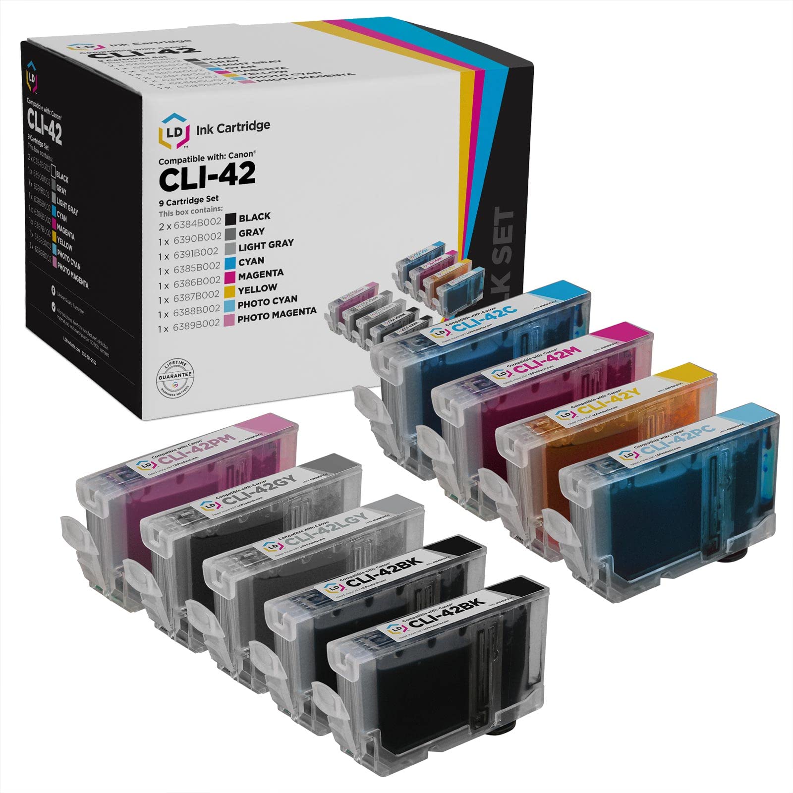 LD Compatible Ink Cartridge Replacement for Canon CLI-42 (2 Black, 1 Cyan, 1 Magenta, 1 Yellow, 1 Photo Cyan, 1 Photo Magenta, 1 Gray, 1 Light Gray, 9