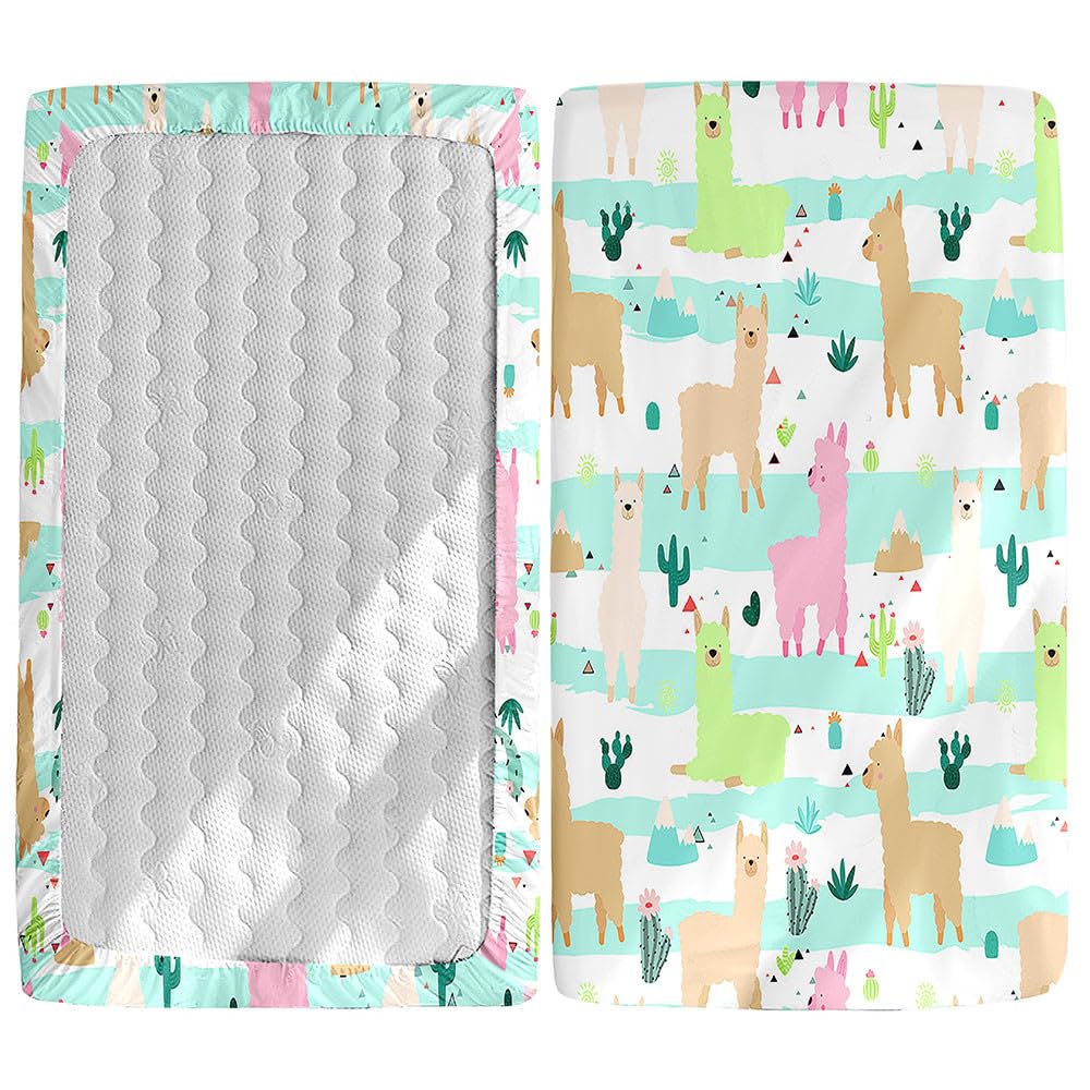 Odot Cot Bed Fitted Sheets, Toddler Baby Travel Cot Sheets, Cute Alpaca Print Microfiber Mattress Protector Cozy Breathable Bedding for Bedside, Cradle, Cribs, Bassinet (70x140cm,Desert Alpaca)