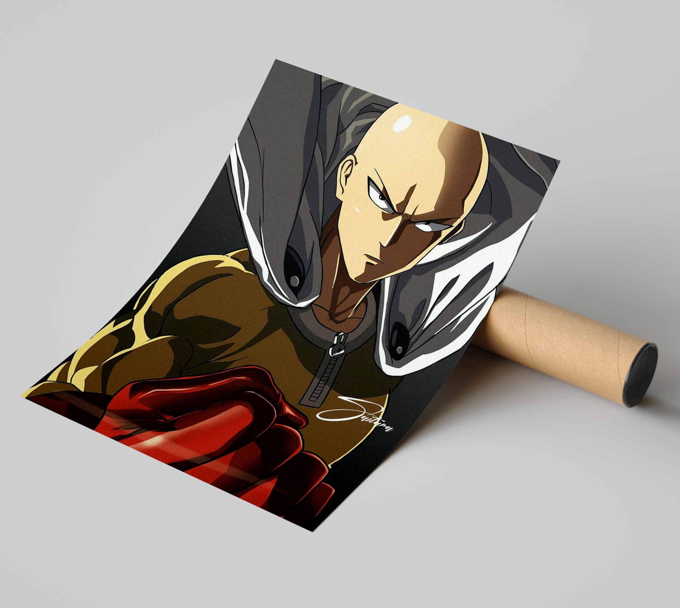 One Punch Man Saitama Poster Wall Art Self Adhesive (12 X 18 Inch, Multicolour)