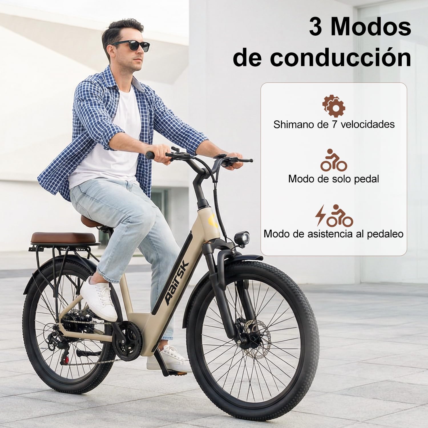 S600 - Bicicletta elettrica per adulti, 250 W, 36 V, 13 Ah, autonomia 75 km, 7 velocità, con batteria rimovibile e portapacchi