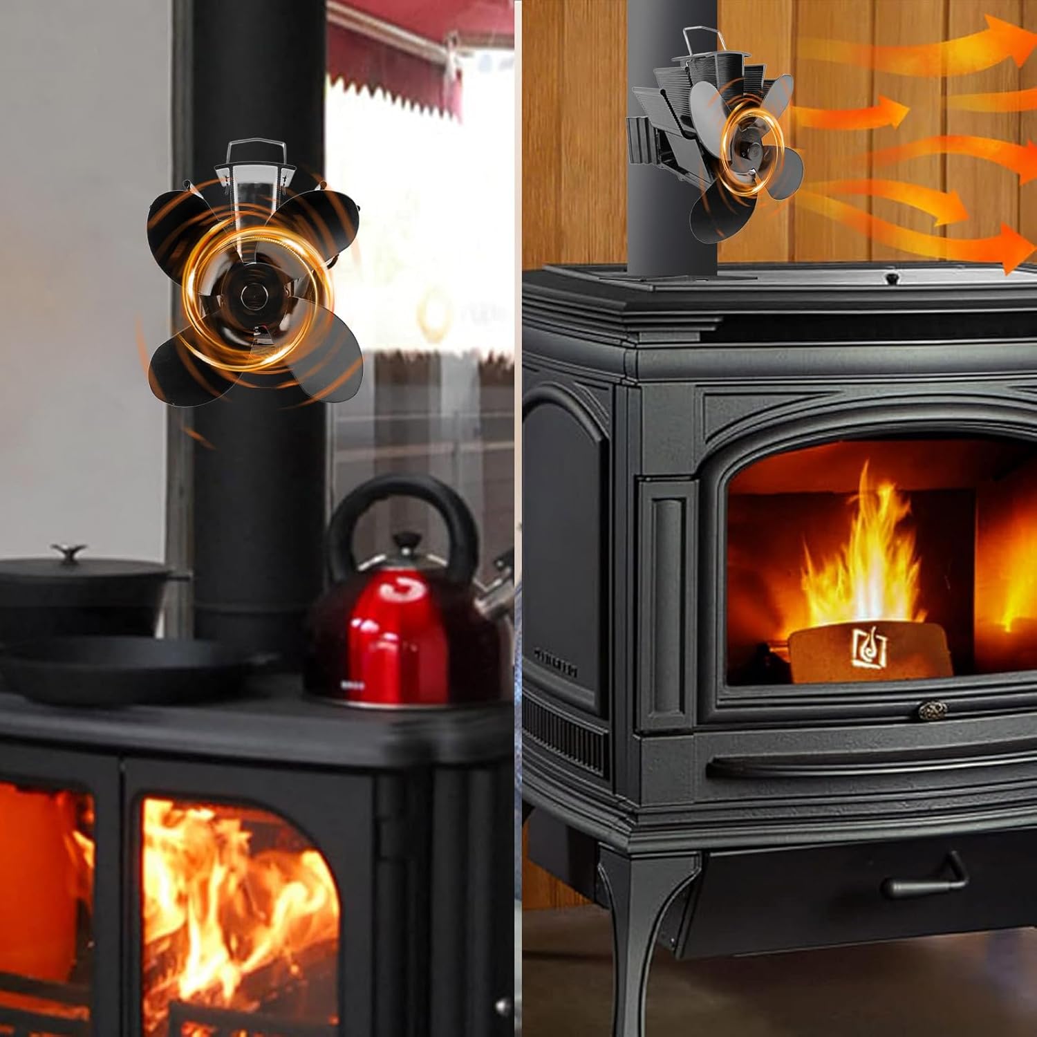 Heat Powered Stove Fan - Silent Wood Burning Stove Fan,4-Blades Fireplace, Efficient Heat Distribution, Powered for Wood, Log Burner, Fireplace