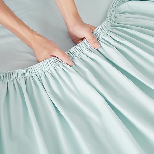 Miniatura 10 de Juego de sábanas de 3 piezas de algodón orgánico de 300 hilos, tamaño individual, marfil fresco