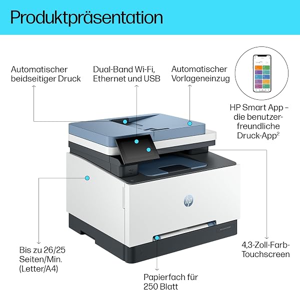 HP Color LaserJet Pro MFP 3302fdwg Multifunktions-Farblaserdrucker, Fax, Automatischer beidseitiger Druck, Touchscreen, Wi-Fi, Ethernet, USB, Wolf Pro Security - 3