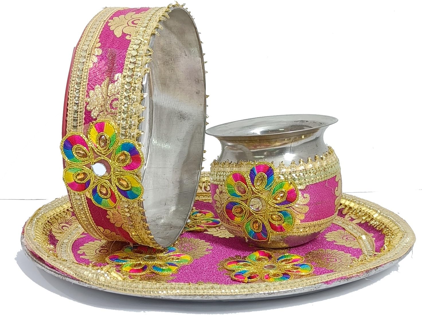 Vrinde Karwa chuth thali,n lota, channi, Katha Book .ISet for Karwa Chauth Vrat I II KARWA 2202II