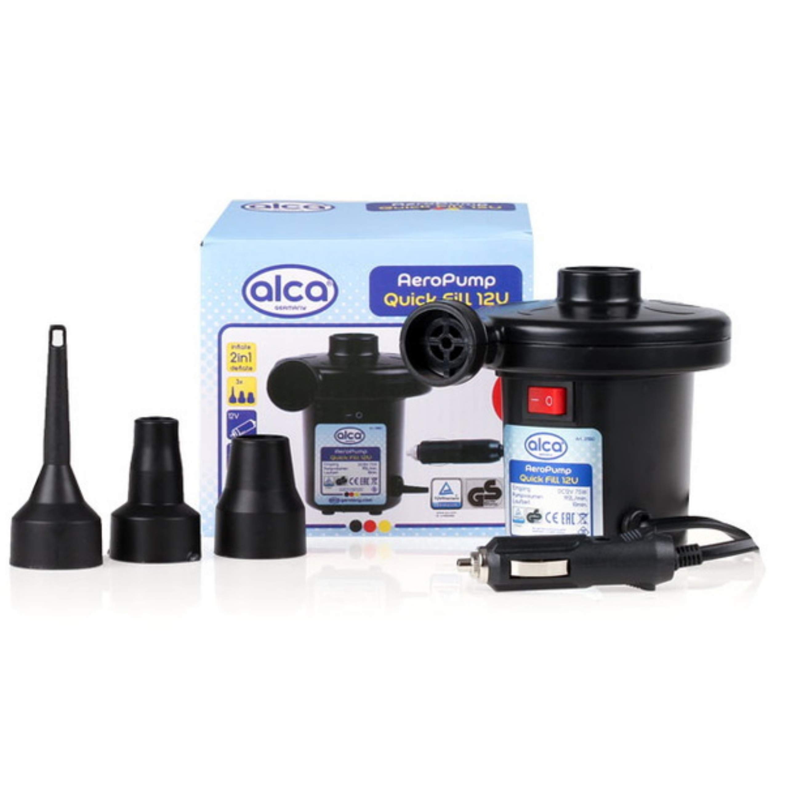 Alca Germany 12V Air Pump Camping Mattress Ball Inflator Deflator Pressure Gauge 250 PSI A21100