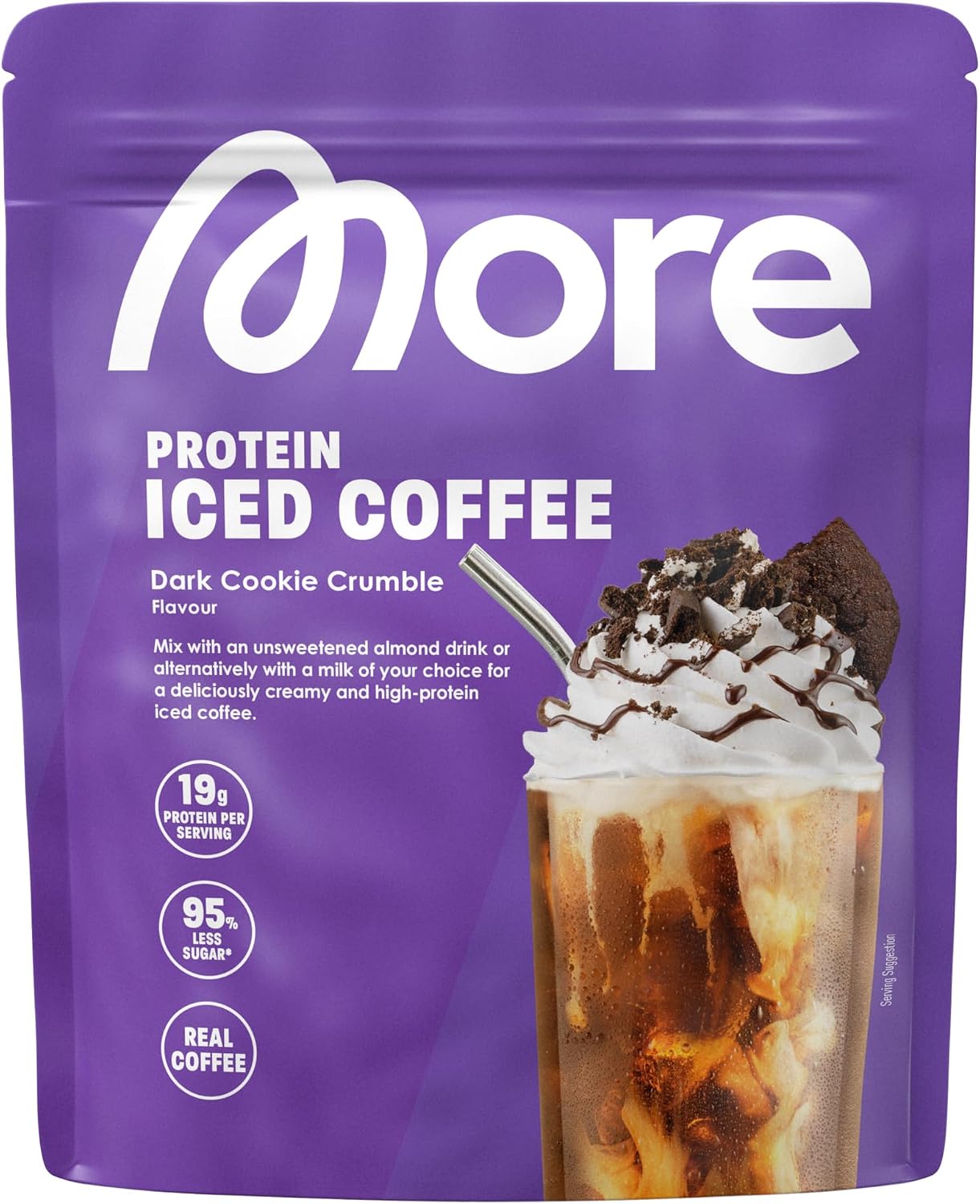 MORE Café helado con proteínas, 650 g, Desmenuzado de galleta negra