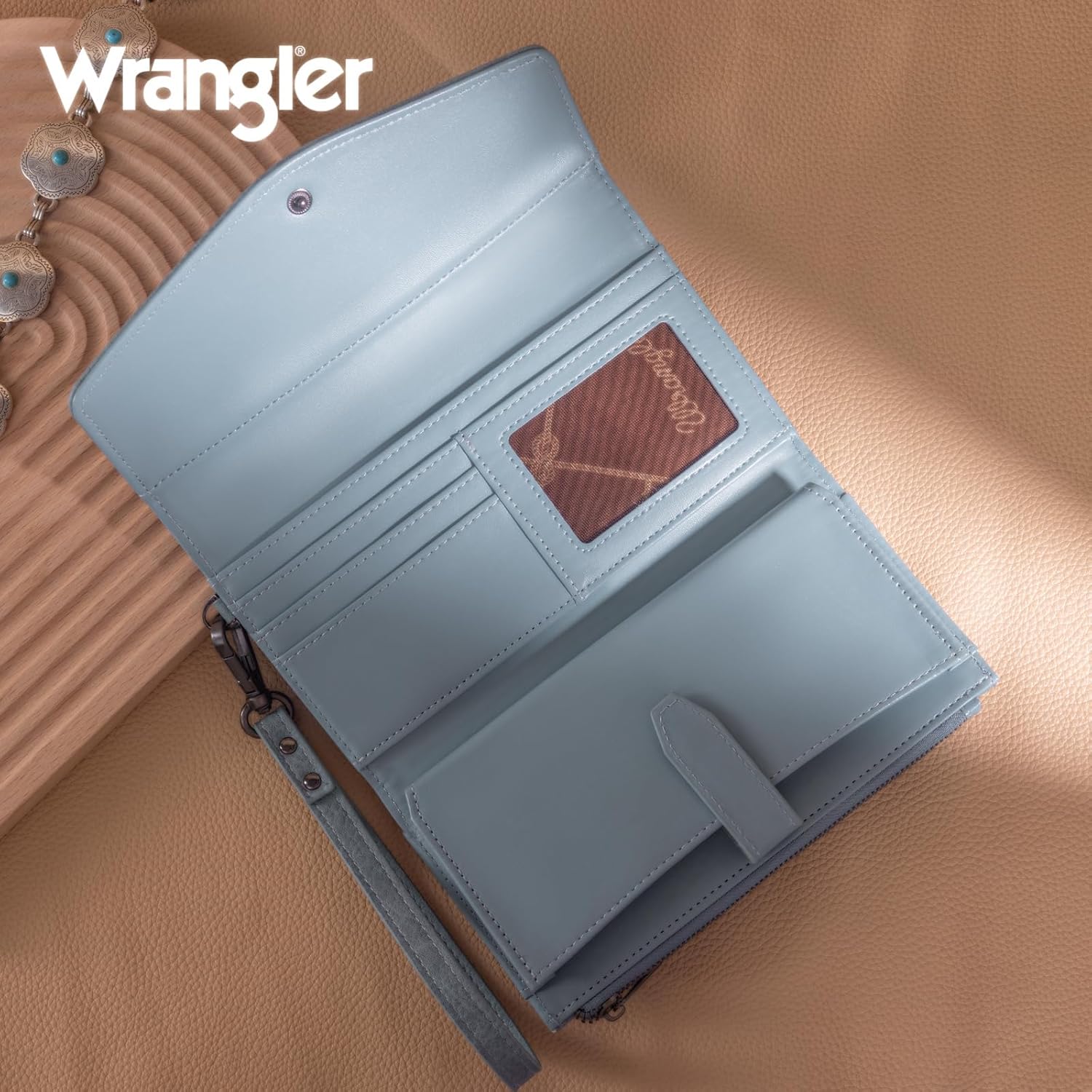 Montana West X Wrangler Womens Wallet Large Card Cases & Money Organizers for Ladies Female Zipper Wallet Wristlet with Coin Purse and Wrist Strap - Image 2