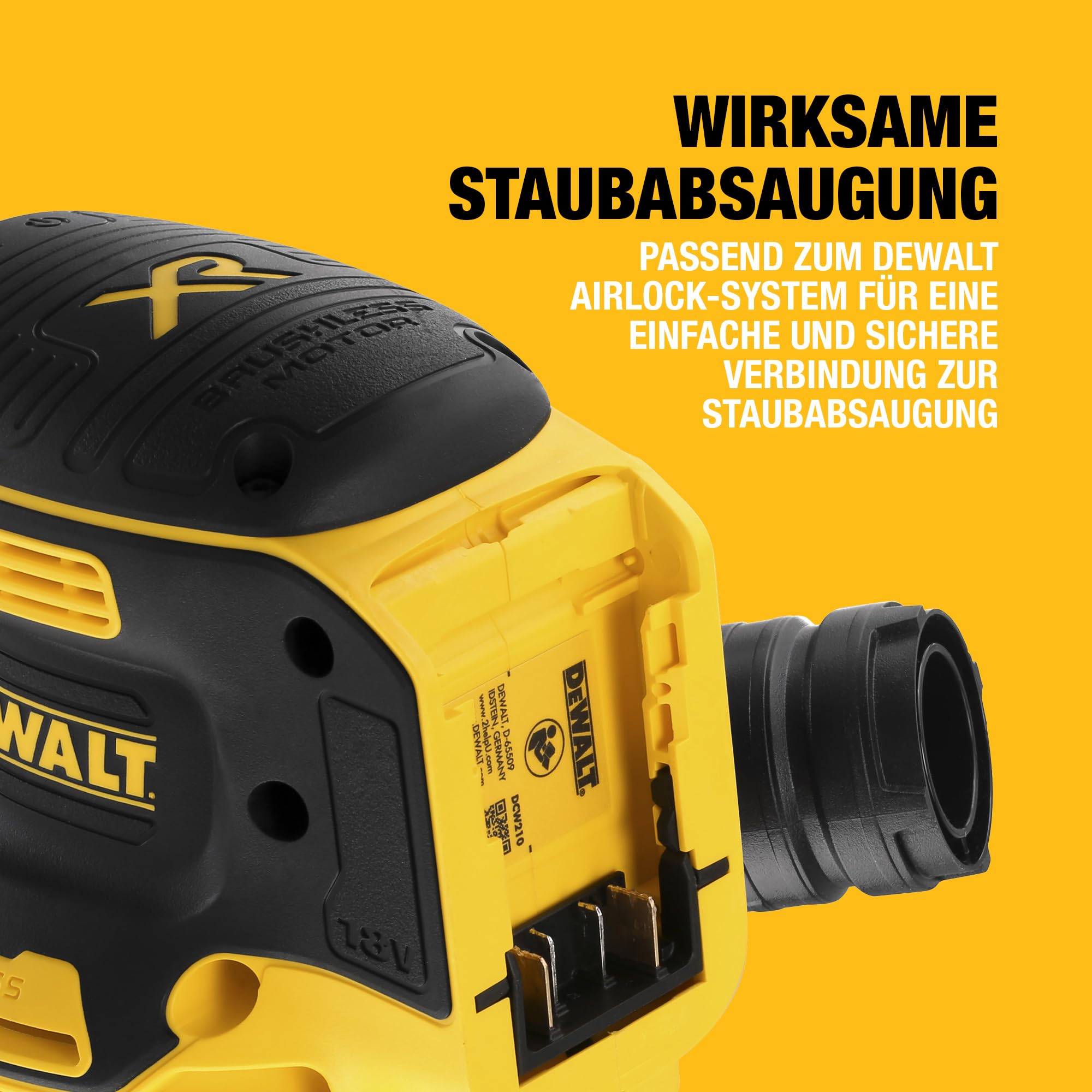 DEWALT 18 Volt Akku-Exzenterschleifer (Schleifpapier-ø: 125 mm, elektronische Drehzahlregulierung, Staubschutz für Getriebe und Schalter, mit Klettfix-System, ohne Akku und Ladegerät), DCW210N