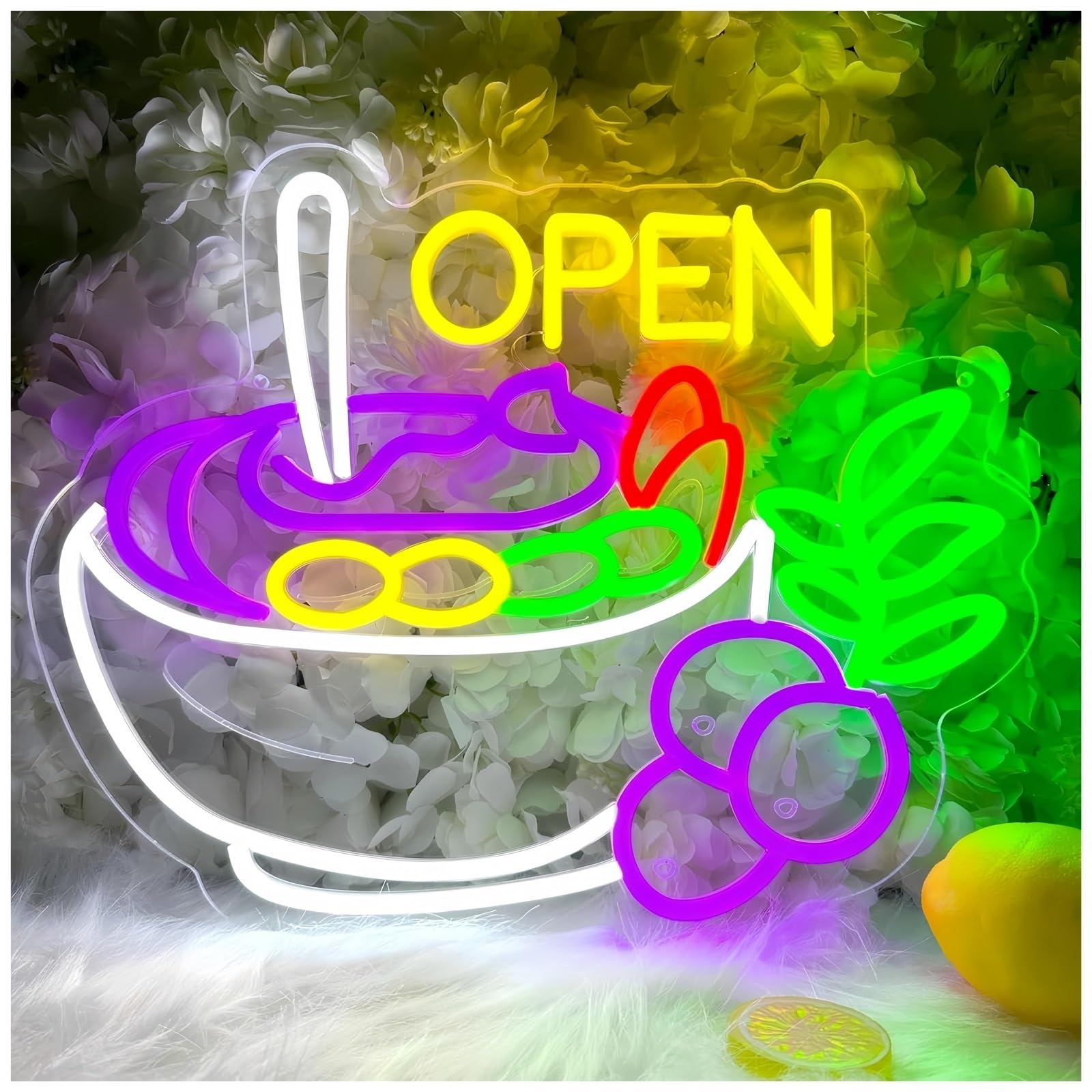 Polvane Neon Sign Open Neon Sign Fruit Light for Juice Bar Restaurant Store Shop Market Food for Truck for Cafe Home