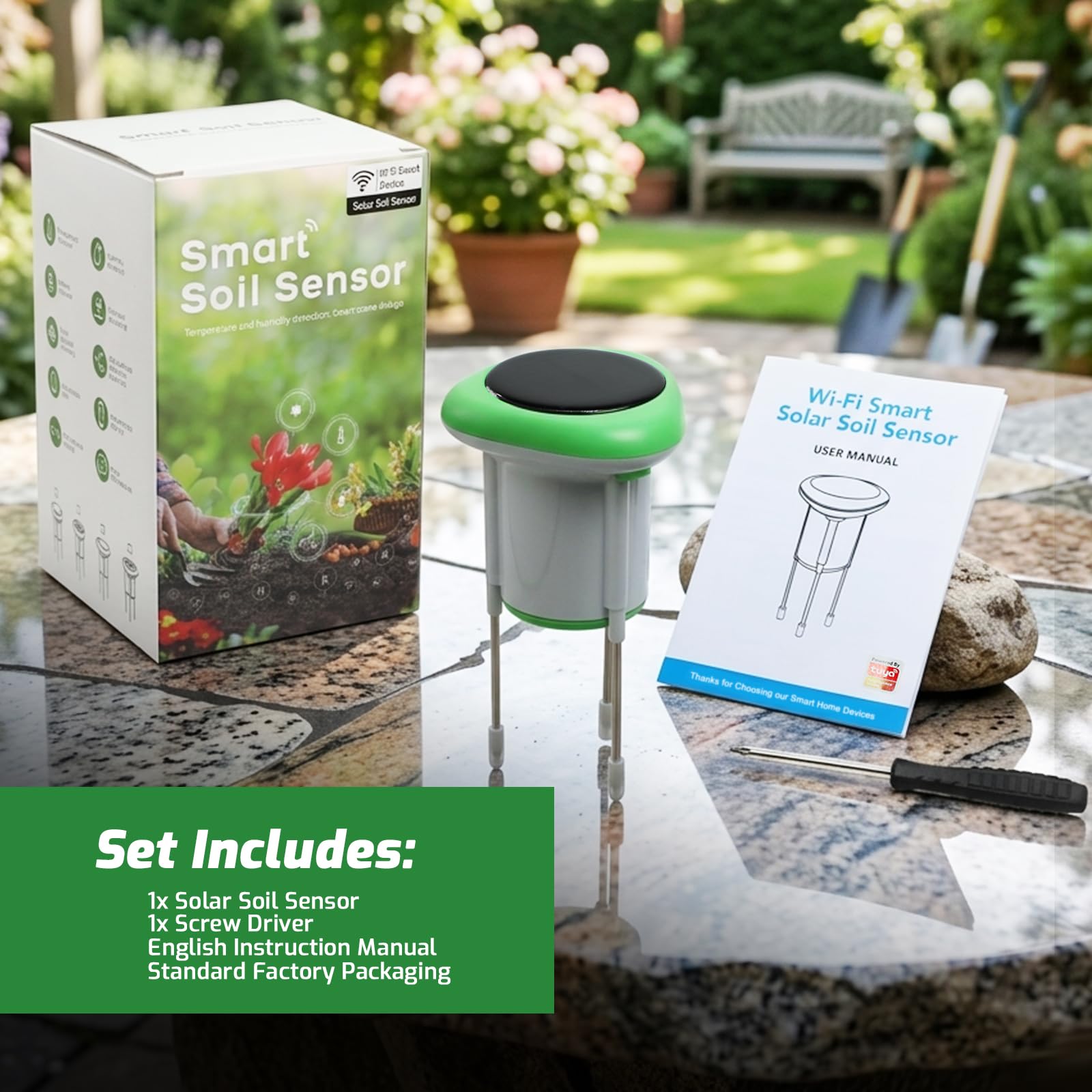 Misuratore di Umidità del Terreno WiFi, Tester Intelligente 3-in-1 per EC/Temperatura/Umidità, Monitor Wireless per Piante con App, Sensore Digitale ad Alta Precisione per Interni ed Esterni