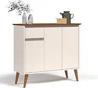 Aparador Balcão Armário Bancada Cozinha Cantinho do Café Buffet Sala de Jantar Bar e Estar com 3 Portas e 1 Gaveta Retrô Veneza (Offwhite/Freijó)