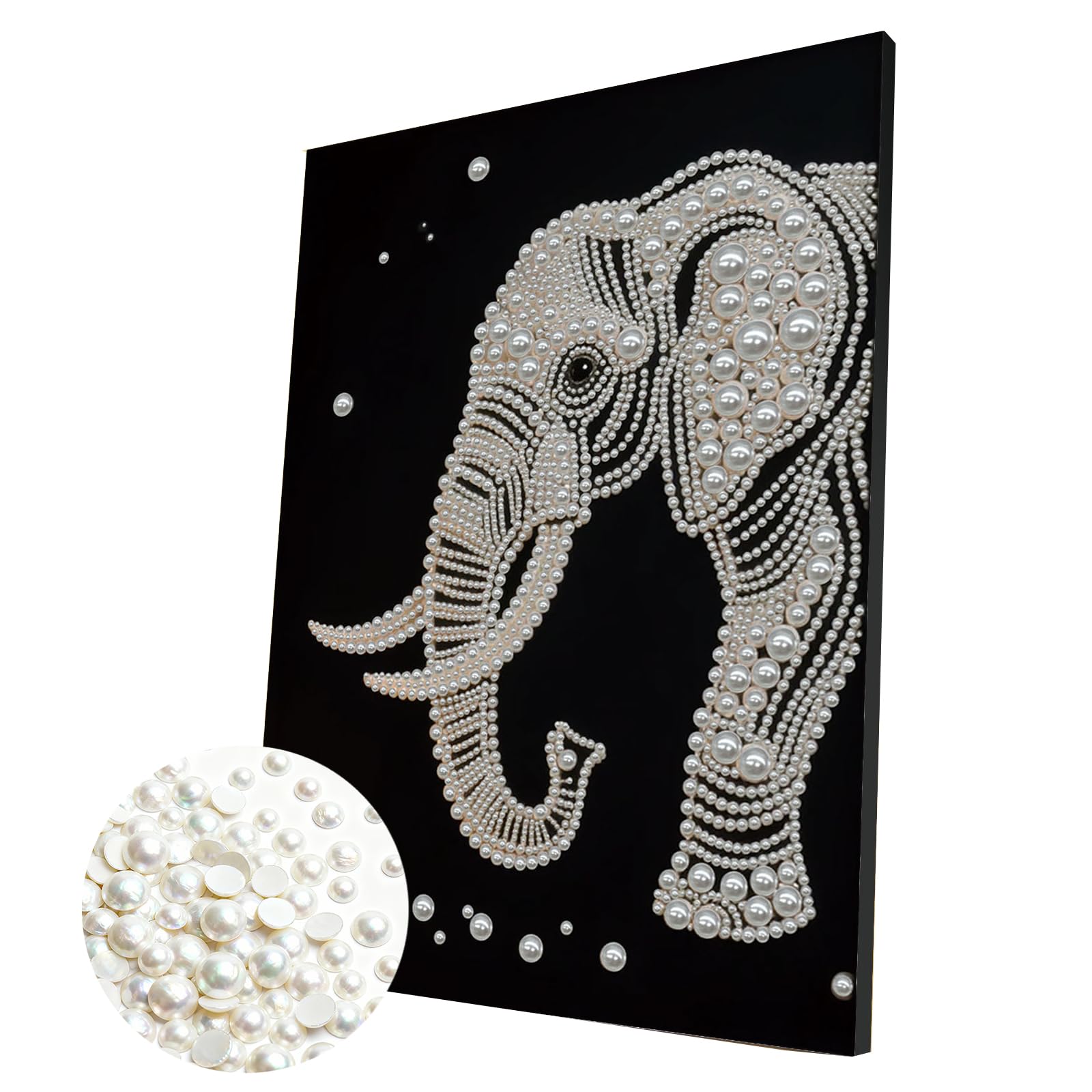 DIY Pearl Painting Kit with Wooden Frame, 3D Plastic Pearl Gemstone Ocean Art Craft for Adults Beginners, Diamond Art Kits for Adults, Home Wall Decor Ready Gift for Women(Elephant)(30 * 40cm)
