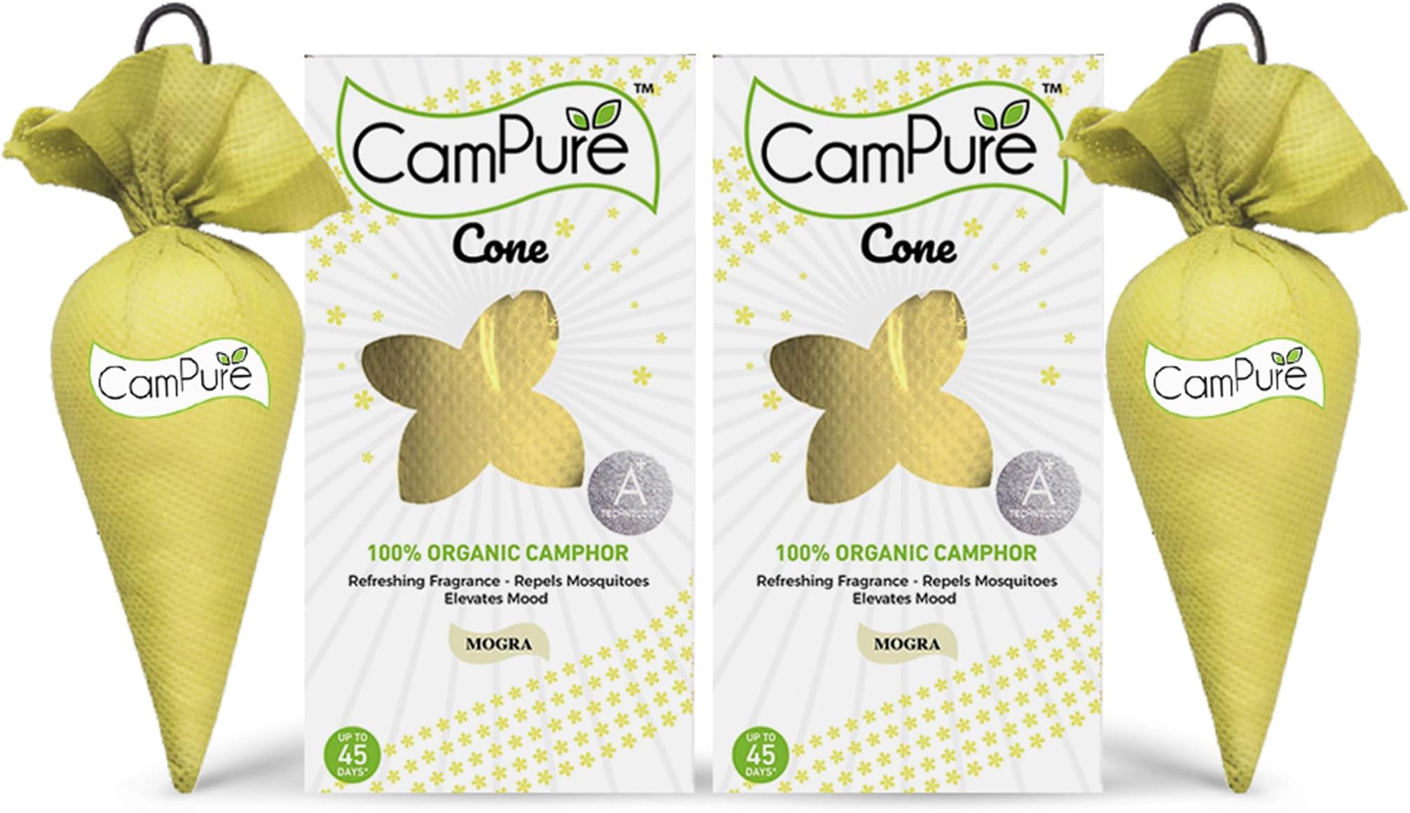 CamPure Camphor Cone (Mogra) Pack Of 2-100% Organic | Air Freshener For Car, Wardrobe, Office Cabin's, Drawers, Travel Bag & Bathroom