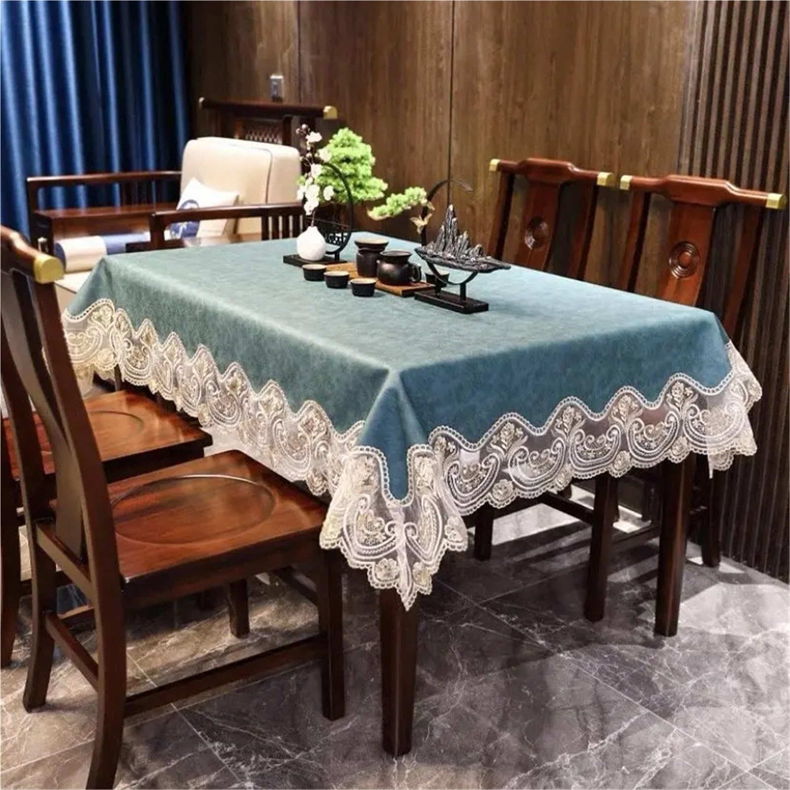 1 nappe rectangulaire en cuir synthétique imperméable avec dentelle pour salle à manger, cuisine, fête d'anniversaire, chemin de table carré résistant aux taches (blanc, 175 x 175 cm)