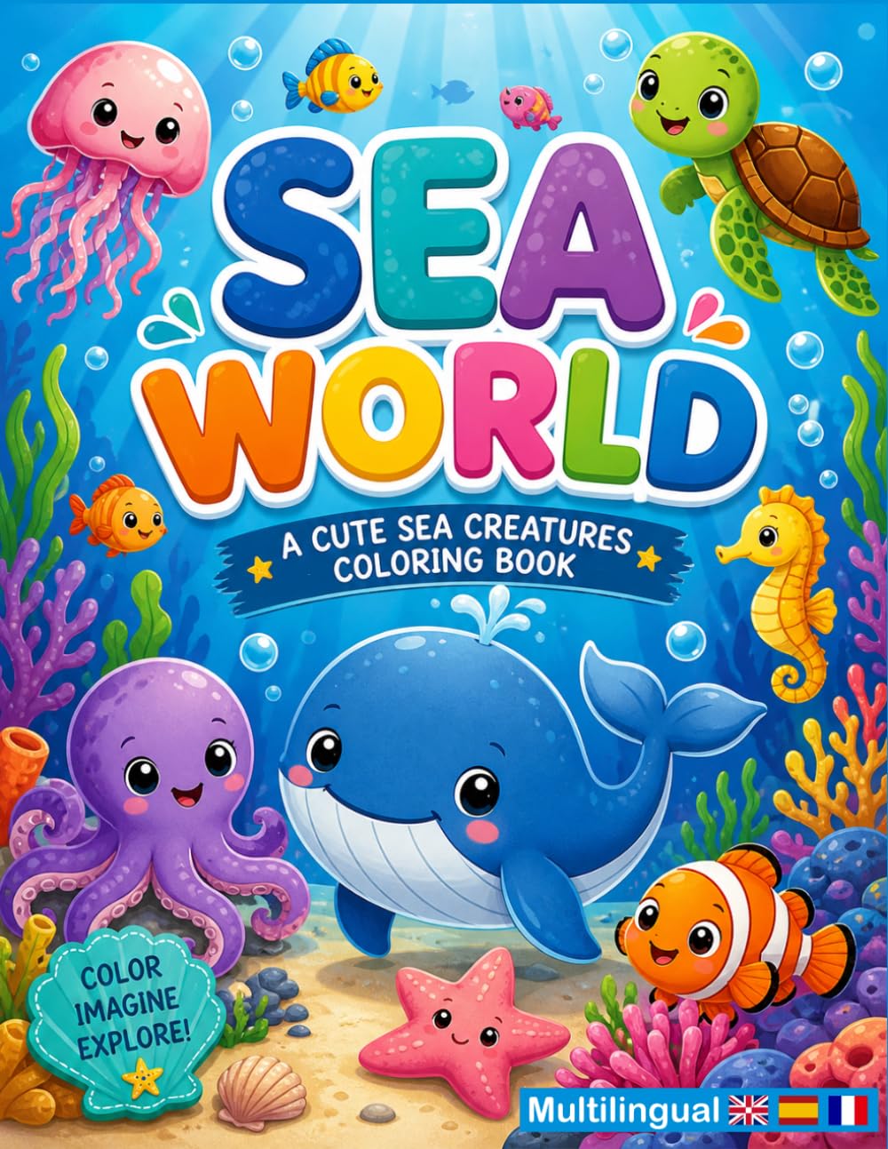 SEA WORLD: A Cute Sea Creatures Coloring Book (Multilingual Coloring Books for Children Ages 4+ (English))