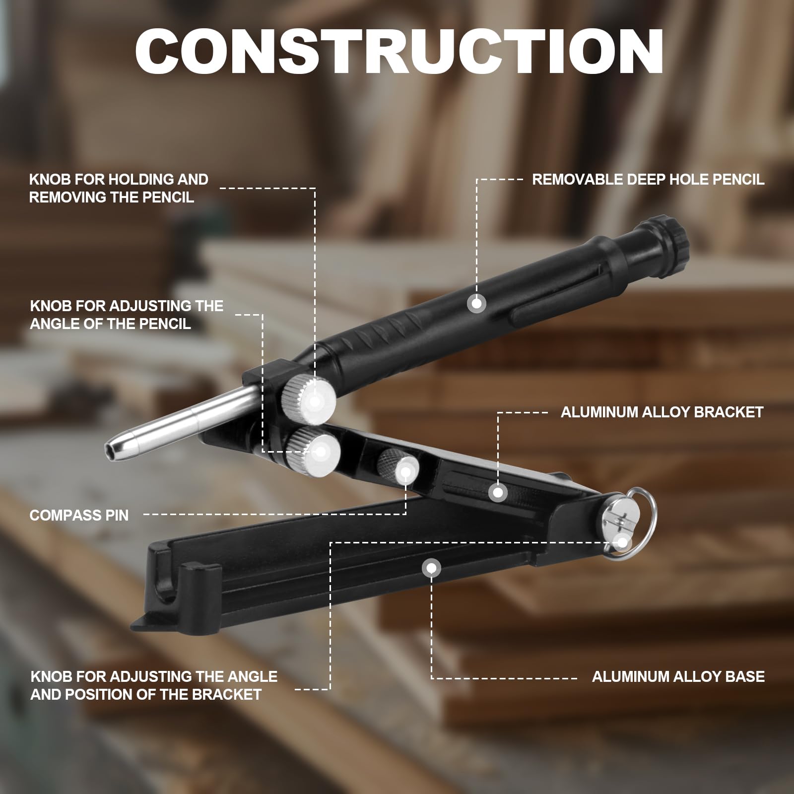 Multi-Function Scribing Tool, Aluminium Alloy Scribe Tool With 7 Leads Carpenter Pencils, Deep Hole Pencil With Sharpener For Woodworking, Gauge Scriber Line Maker, For Men's Architectural DIY Gifts — Amazon image 7