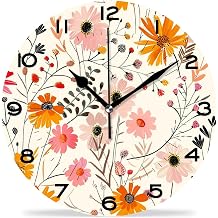 Funny 10 Inch Wall Clocks Battery Powered Decor,Elegant Floral Flowers Fantastic