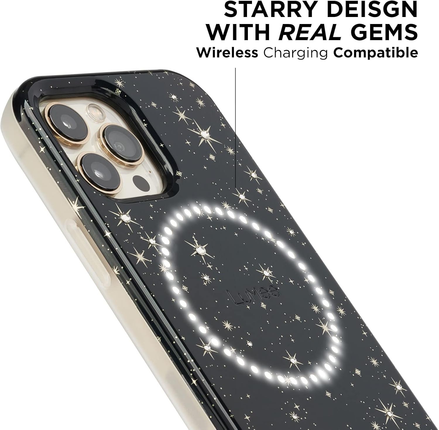 LuMee - Halo - Lighted Selfie Case for iPhone 13 Pro Max - Built-in Adjustable LED Lighting - 6.7 Inch - Stars & Gems